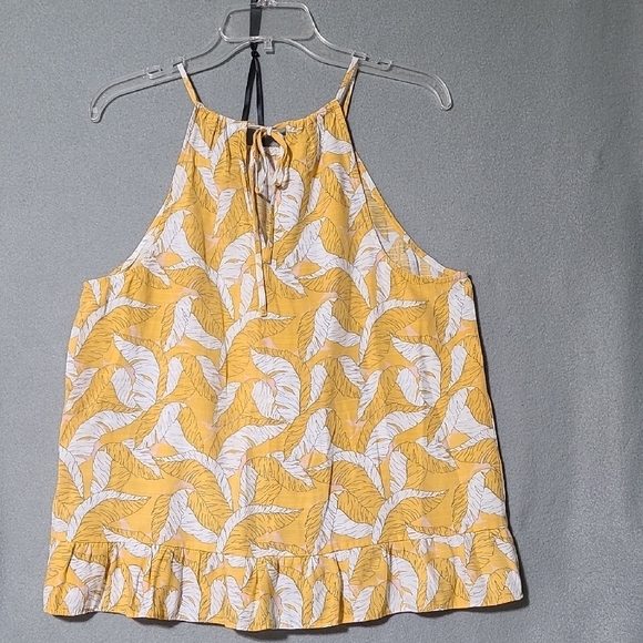 NINE WEST Yellow Leaf Print Women's Strappy Top Blouse - Size Large - Picture 10 of 12